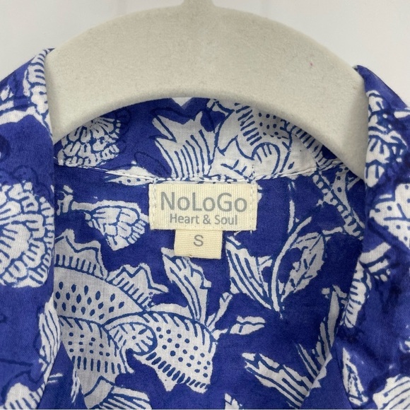 NoLoGo By Tina Malhame Heart & Soul block print top blue button front Sz S - Picture 3 of 7